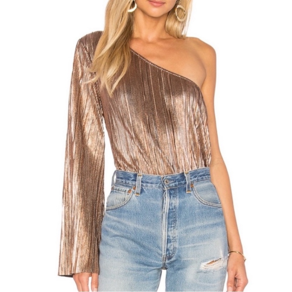 House of Harlow 1960 Metallic Rose Gold One Shoulder Top